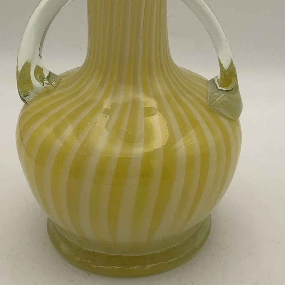 Vintage Murano Style Handblown Yellow and Clear Swirl Glass Vase